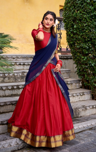 Premium Red Poly Cotton Lehenga Choli With Zari Work