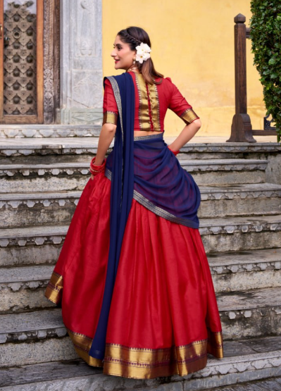 Premium Red Poly Cotton Lehenga Choli With Zari Work