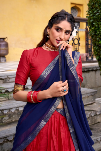 Premium Red Poly Cotton Lehenga Choli With Zari Work
