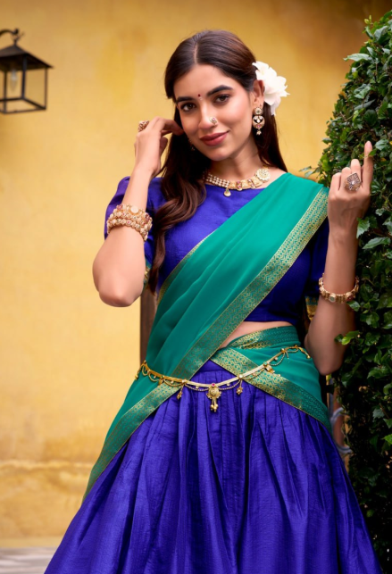 Elegant Royal Blue Poly Cotton Lehenga Choli With Zari Weaving Work