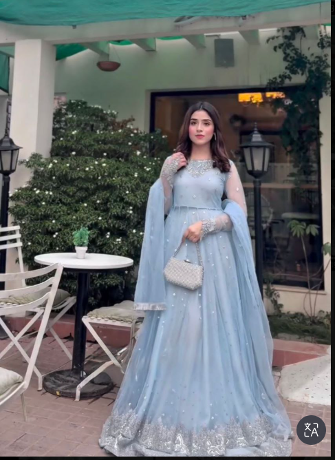 Premium Georgette Embroidered Gown with Coordinated Lehenga and Dupatta