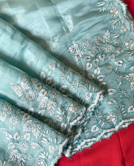 Classy Pure Chanda Silk Flower Embroidered Saree