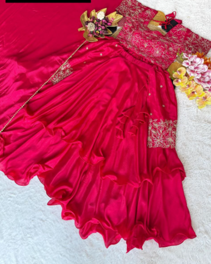 Gorgeous Magenta Pink Chinon Silk Lehenga With Sequins Work