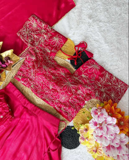 Gorgeous Magenta Pink Chinon Silk Lehenga With Sequins Work