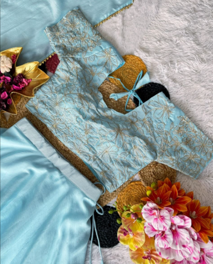 Aqua Blue Chinon Silk Lehenga With Sequins Work
