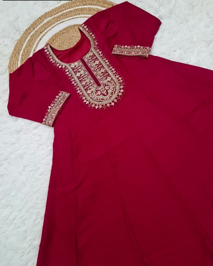 Stunning Magenta Vichitra Silk Anarkali Kurta Set With Sequins Work