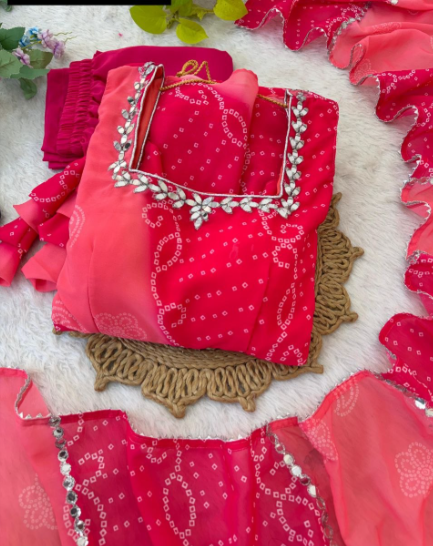 Gorgeous Rani Pink Georgette Anarkali Gown With Mirror Work