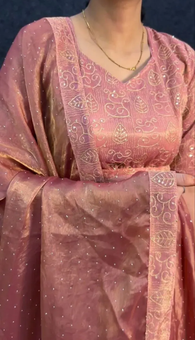 Peach Space Silk 4-In-1 Lehenga With Thread &amp; Sequins Work