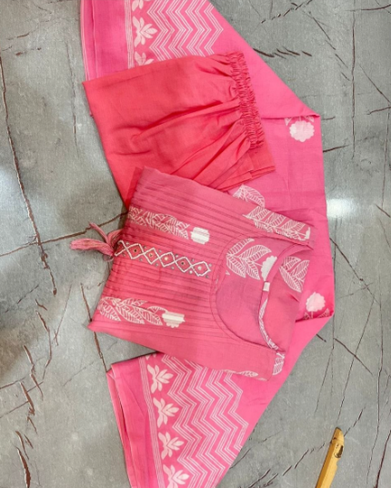 Pink Cotton Kurti Suit With Hand Work