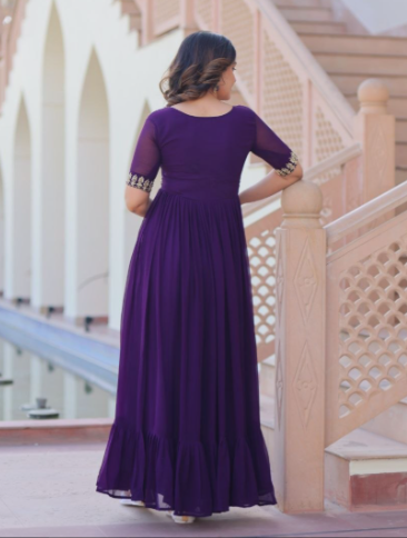 Purple Faux Blooming Gown With Sequins Work