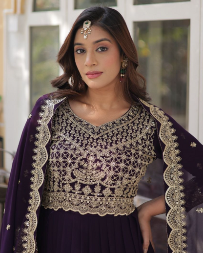 Ready-To-Wear Faux Blooming Anarkali Gown With Dupatta Along With Sequins Work