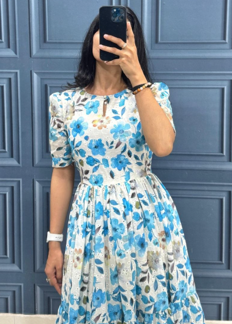 Trendy Floral Printed Cotton Maxi Dress With Full Lining