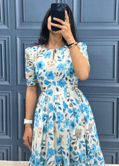 Trendy Floral Printed Cotton Maxi Dress With Full Lining