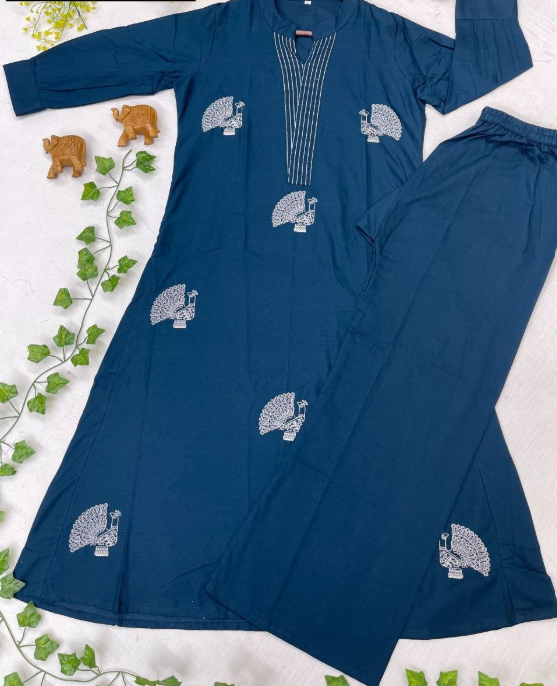 Premium Cotton kurti And Palazzo Pant With Embroidery Thread Work