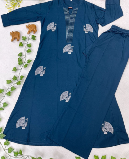 Premium Cotton kurti And Palazzo Pant With Embroidery Thread Work