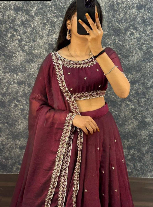 Classy Tissue Silk Lehenga Choli With Embroidery Sequins Work for weddings