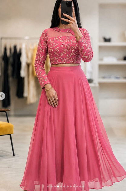 Trendy Georgette Gown With Embroidery Floral Work