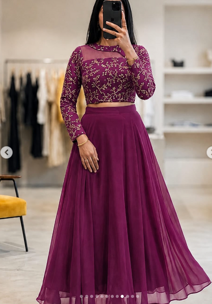 Trendy Georgette Gown With Embroidery Floral Work