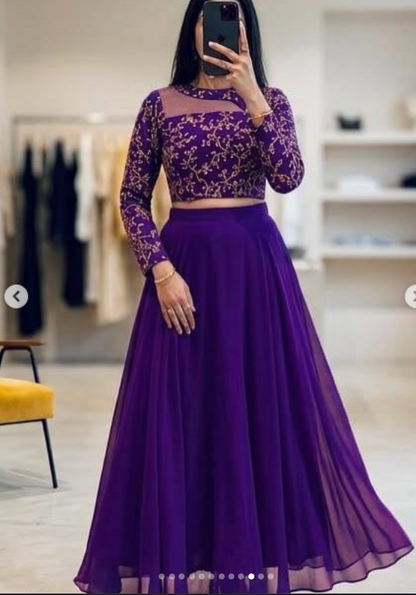 Gorgeous Georgette Gown With Embroidery Floral Vine Pattern