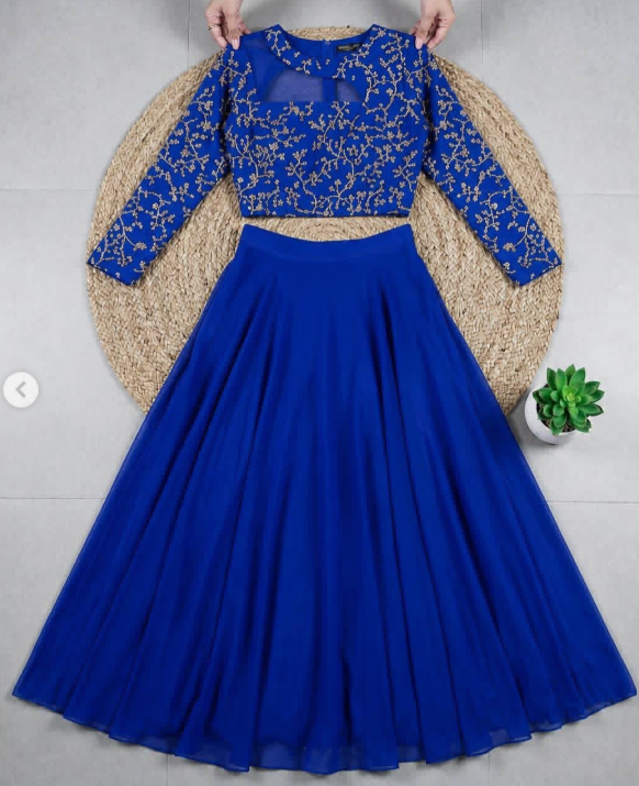 Gorgeous Georgette Gown With Embroidery Floral Vine Pattern