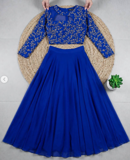 Gorgeous Georgette Gown With Embroidery Floral Vine Pattern