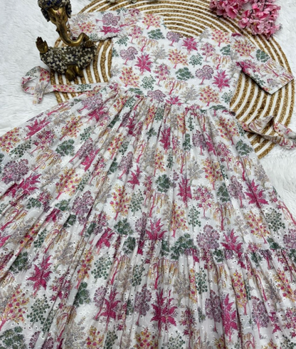 Trendy Floral Printed Cotton Maxi Dress With Full Lining