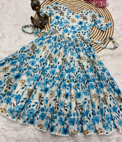 Trendy Floral Printed Cotton Maxi Dress With Full Lining