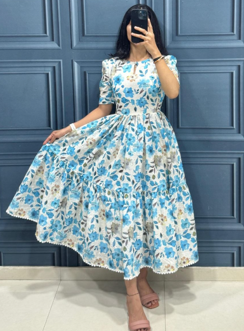 Trendy Floral Printed Cotton Maxi Dress With Full Lining