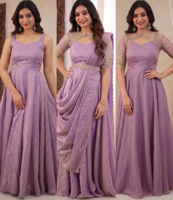 Stunning Crush 3 In 1 Gown With Sequins Embroidery Work