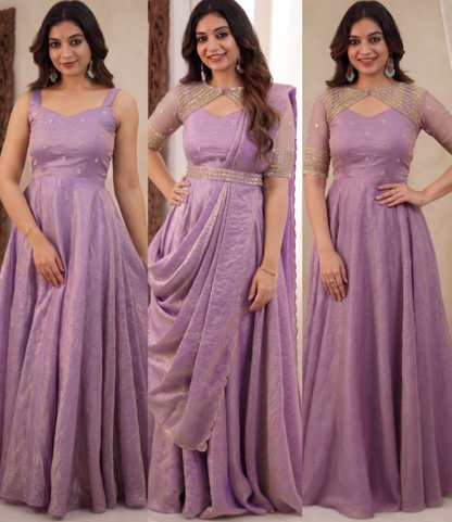 Stunning Crush 3 In 1 Gown With Sequins Embroidery Work