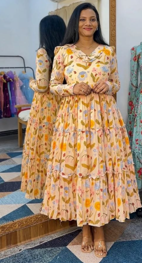 Trending Chanderi Cotton Maxi Gown With Lining