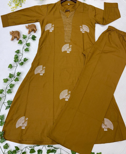 Premium Cotton kurti And Palazzo Pant With Embroidery Thread Work