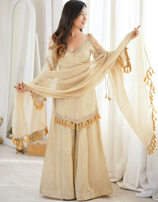 Gorgeous Crush Sharara With Real Mirror Work Lace Border