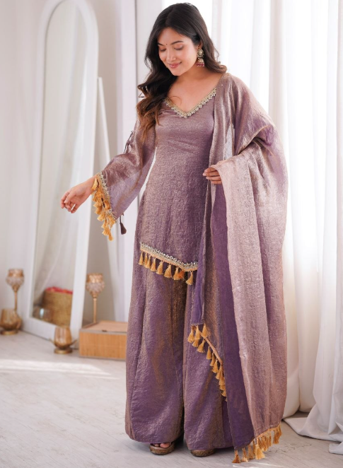 Gorgeous Crush Sharara With Real Mirror Work Lace Border