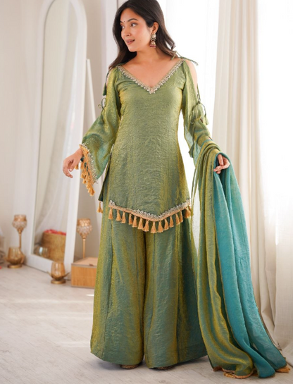 Gorgeous Crush Sharara With Real Mirror Work Lace Border