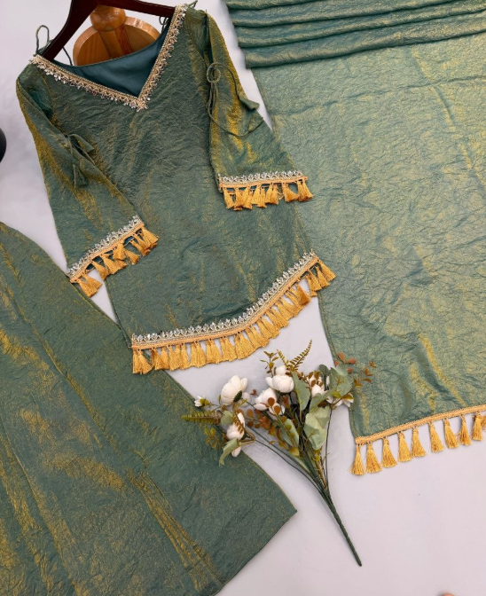 Gorgeous Crush Sharara With Real Mirror Work Lace Border