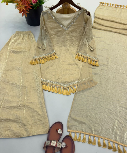 Gorgeous Crush Sharara With Real Mirror Work Lace Border