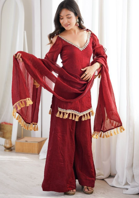 Gorgeous Crush Sharara With Real Mirror Work Lace Border