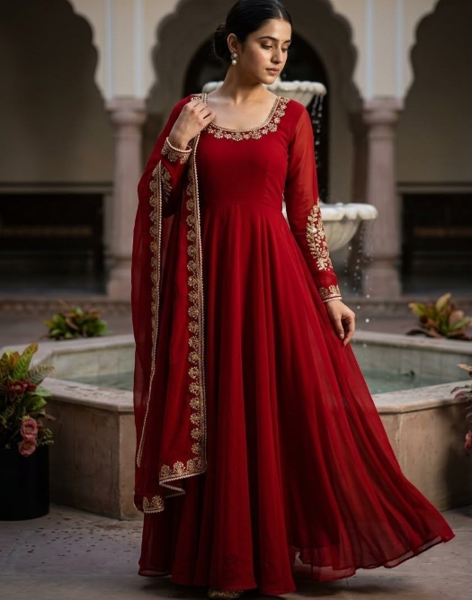 Gorgeous Faux Georgette With Embroidery Sequins & Moti Lace Border