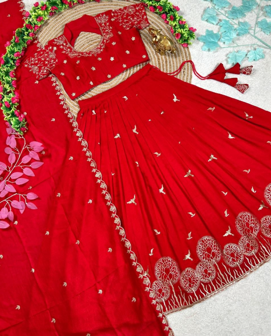 Fabulous Vichitra Silk Lehenga Choli With Golden Embroidery Work