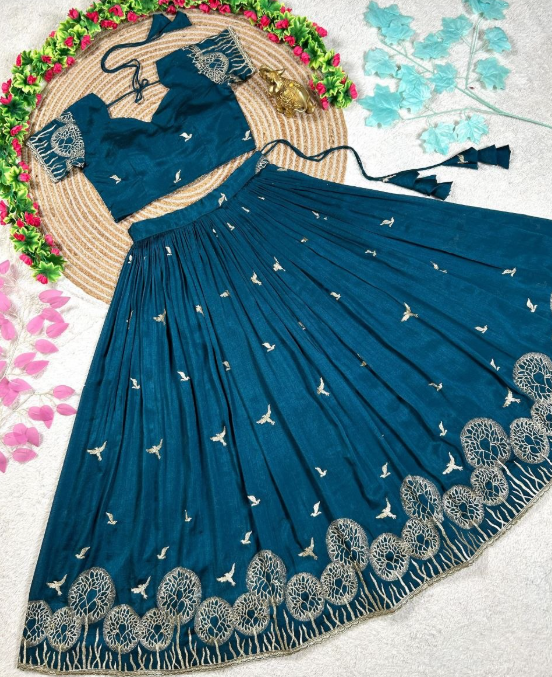 Fabulous Vichitra Silk Lehenga Choli With Golden Embroidery Work