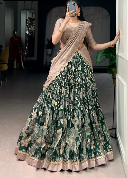 Trending Dola Silk Lehenga Choli With Kalamkari Work