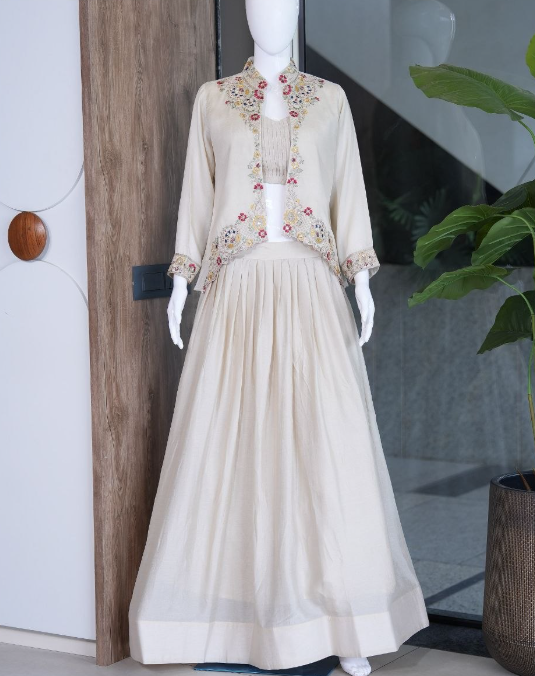 Latest Zazu Silk Designer Lehenga Along With Embroidery Jacket