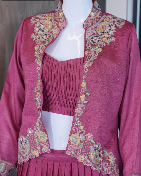 Latest Zazu Silk Designer Lehenga Along With Embroidery Jacket