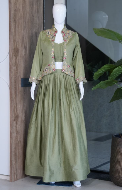 Latest Zazu Silk Designer Lehenga Along With Embroidery Jacket