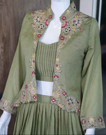 Latest Zazu Silk Designer Lehenga Along With Embroidery Jacket