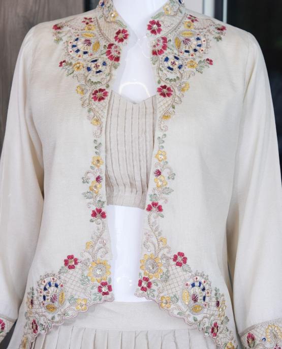 Latest Zazu Silk Designer Lehenga Along With Embroidery Jacket
