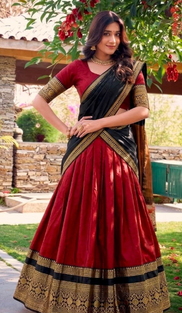 Elegant Narayan Pattu Lehenga With Royal Zari Weaving
