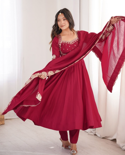 Elegant Embroidered Sequins Designer Anarkali Three Piece Set