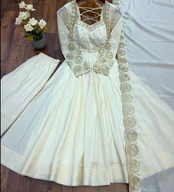 Elegant Embroidered Sequins Designer Anarkali Three Piece Set